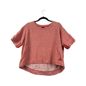 Adidas womens short sleeve sweatshirt top high low hem red size XL stripe sleeve